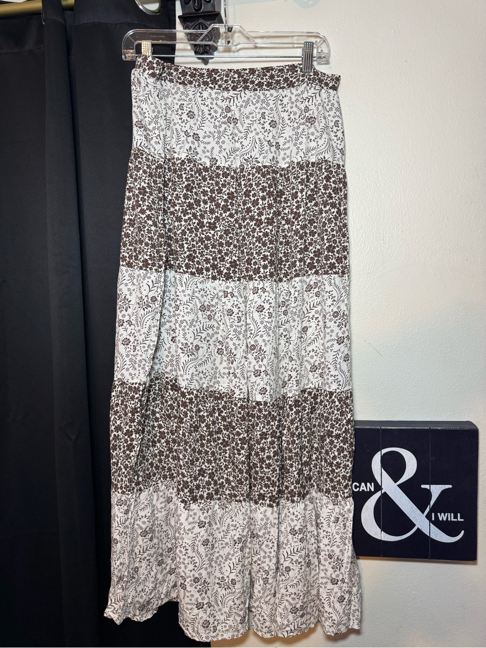 Ultra Flirt Brown and White Tiered Maxi Skirt